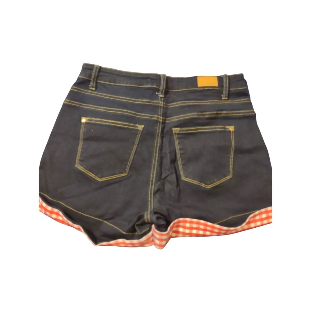Judy Blue Dark Wash Gingham Cuffed Denim Shorts High Rise Button Fly L Picinic - Picture 7 of 7
